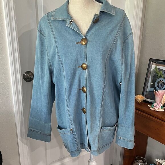JUMP VTG Light Blue Denim Jacket Big Brass Buttons 1980’s MADE IN USA - Picture 1 of 8